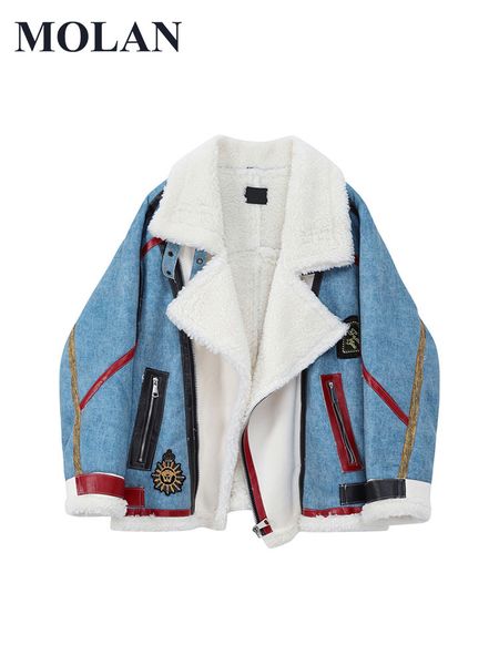 women's jackets molan winter woman overcoat lambswool fashion leather patchwork loose long sleeve locomotive coat zipper female chic ou, Black;brown
women's jackets molan winter woman overcoat lambswool fashion leather patchwork loose long sleeve locomotive coat zipper female chic ou, Black;brown