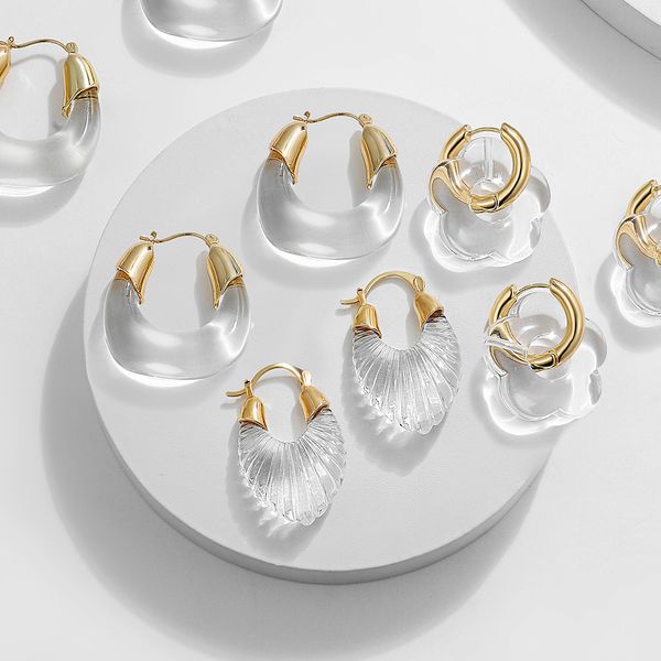 stud trendy transparent resin hoop earrings for women girls geometric flower acrylic thick ear hoops statement party jewelry 230706, Golden;silver
stud trendy transparent resin hoop earrings for women girls geometric flower acrylic thick ear hoops statement party jewelry 230706, Golden;silver