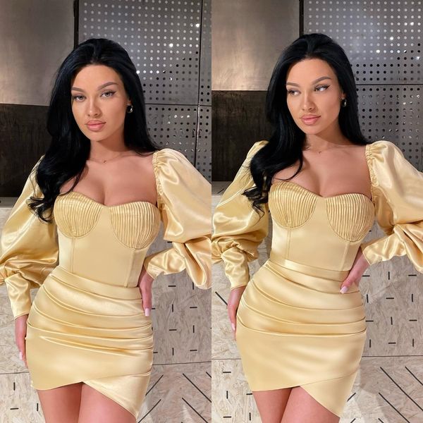 light yellow cocktail dress long sleeves sweetheart short prom dresses pleats mini party homecoming special occasion dress, Black
light yellow cocktail dress long sleeves sweetheart short prom dresses pleats mini party homecoming special occasion dress, Black