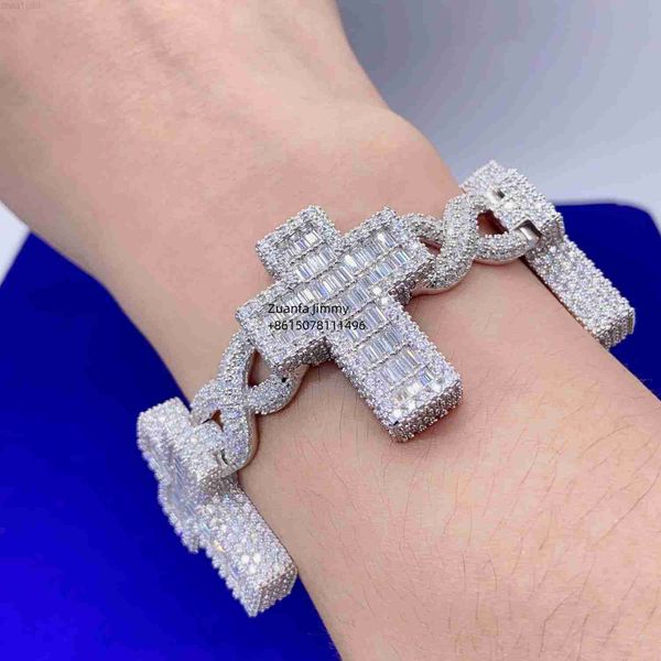 new design fashion style sparkly iced out rapper jewelry fire vvs1baguette moissanite cross pendant cuban bracelet, Silver
new design fashion style sparkly iced out rapper jewelry fire vvs1baguette moissanite cross pendant cuban bracelet, Silver