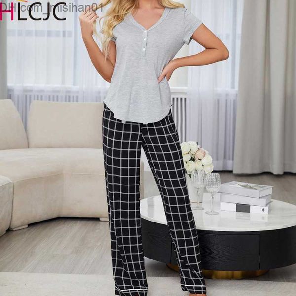 women's sleep lounge women's pajama set short sleeved and pants 2-piece front v-neck pajama large size s-xl casual wear z230707
women's sleep lounge women's pajama set short sleeved and pants 2-piece front v-neck pajama large size s-xl casual wear z230707