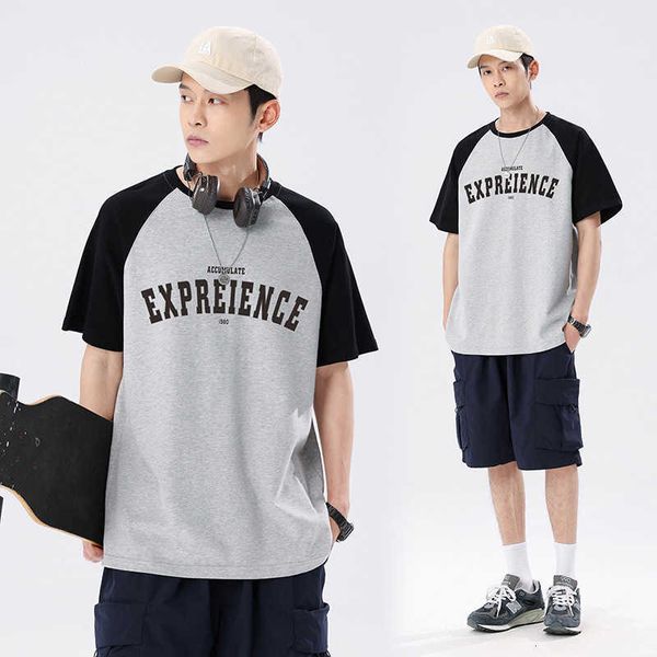 260g american t-shirt men's short sleeve summer new fashion brand color insertion loose fit pure cotton, White;black
260g american t-shirt men's short sleeve summer new fashion brand color insertion loose fit pure cotton, White;black
