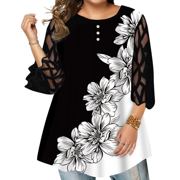 women's plus size tshirt 6xl shirt blouse female spring oneck half sleeve lace splice print boho fashion curvy girl blouse shirt 23070, Black
women's plus size tshirt 6xl shirt blouse female spring oneck half sleeve lace splice print boho fashion curvy girl blouse shirt 23070, Black