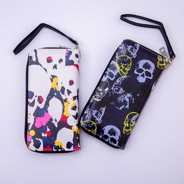 new wallet fashion skull handheld bag personalized trend zero wallet long women's bag