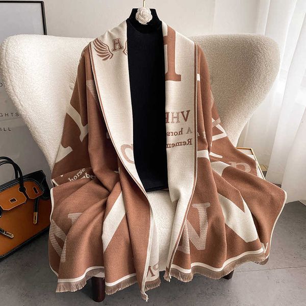designer hemrres scarf women's autumn and winter h letter jacquard double sided imitation cashmere versatile elegant warm air condition, Blue;gray
designer hemrres scarf women's autumn and winter h letter jacquard double sided imitation cashmere versatile elegant warm air condition, Blue;gray