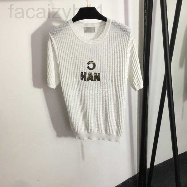 women's t-shirt designer 2023 women summer knit tee with jacquard sequins letter pattern runway crop viscose t shirt clothing high end, White
women's t-shirt designer 2023 women summer knit tee with jacquard sequins letter pattern runway crop viscose t shirt clothing high end, White