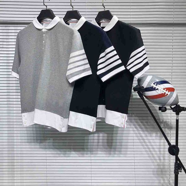 tb thom luxury brand polo shirts stripe turn-down collar patchwork short-sleeved men women cotton summer t-shirt, White;black
tb thom luxury brand polo shirts stripe turn-down collar patchwork short-sleeved men women cotton summer t-shirt, White;black