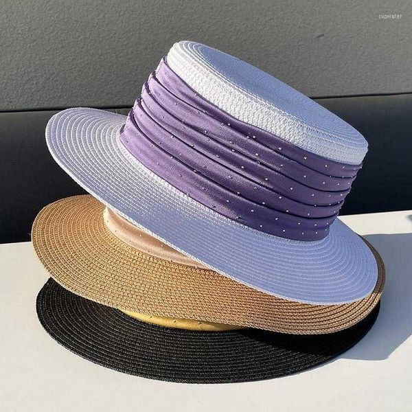 wide brim hats spring summer broad brimmed sun 4 colors satin spliced formal hat lady all match beach flat straw caps 56-58cm9snz, Blue;gray
wide brim hats spring summer broad brimmed sun 4 colors satin spliced formal hat lady all match beach flat straw caps 56-58cm9snz, Blue;gray