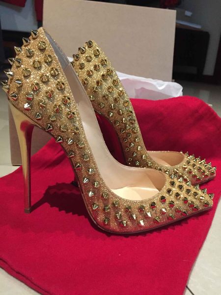 2023 women rivet high heels designer shoes genuine leather pointed toe thin heel 8cm 10cm 12cm red shiny sole woman wedding dress pumps shoe, Black
2023 women rivet high heels designer shoes genuine leather pointed toe thin heel 8cm 10cm 12cm red shiny sole woman wedding dress pumps shoe, Black