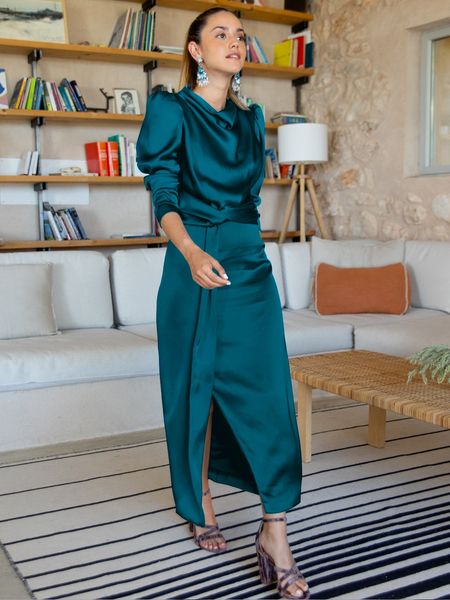 women's casual dress 2023 autumn new high-quality women's dress satin women's evening dress, White;black
women's casual dress 2023 autumn new high-quality women's dress satin women's evening dress, White;black