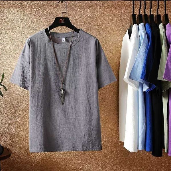 linen short sleeved t-shirt for men's summer new half cotton solid color loose bottomed shirt with white quarter sleeves, White;black
linen short sleeved t-shirt for men's summer new half cotton solid color loose bottomed shirt with white quarter sleeves, White;black