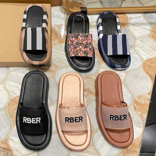 Image of Slippers Sandals Women Fashion burbrery Letter Slides Luxury Summer Ladies Hotselling Flip Flat Rubber Gear Bottoms Sandal Beach Designer Shoes