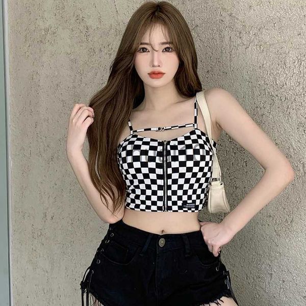 diy tanks camis korean plaid zipper crop for women slim exposed navel camisole j230706, Black
diy tanks camis korean plaid zipper crop for women slim exposed navel camisole j230706, Black