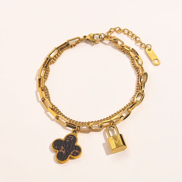 double layer chain designer leather bracelet brand lock flower zp new style bracelet letter bracelet party wedding stainless steel, Black
double layer chain designer leather bracelet brand lock flower zp new style bracelet letter bracelet party wedding stainless steel, Black