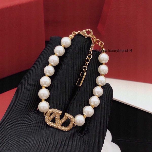 designer bracelet letter v jewelry necklace luxury women fashion jewelry pearl metal valentinoly day gift 7677, Golden;silver