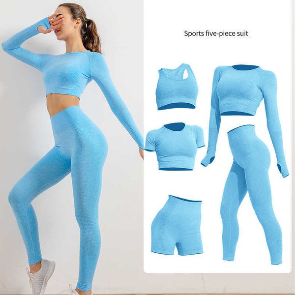 seamless yoga suit set women's sports bra with chest pads tight fit hip lift pants fitness suit five piece set, White;red
seamless yoga suit set women's sports bra with chest pads tight fit hip lift pants fitness suit five piece set, White;red