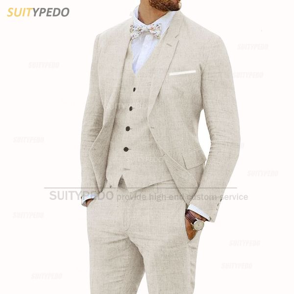 men's suits blazers beige linen suits for men 3 pieces casual slim fit suit blazer vest pants set formal prom wedding tuxedos for groom, White;black
men's suits blazers beige linen suits for men 3 pieces casual slim fit suit blazer vest pants set formal prom wedding tuxedos for groom, White;black