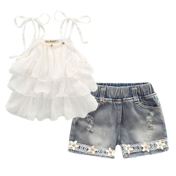 summer korean childrens clothing girls suit chiffon cake sling pants 2pcs pearl flower halter denim shorts kids s4529747, White
summer korean childrens clothing girls suit chiffon cake sling pants 2pcs pearl flower halter denim shorts kids s4529747, White