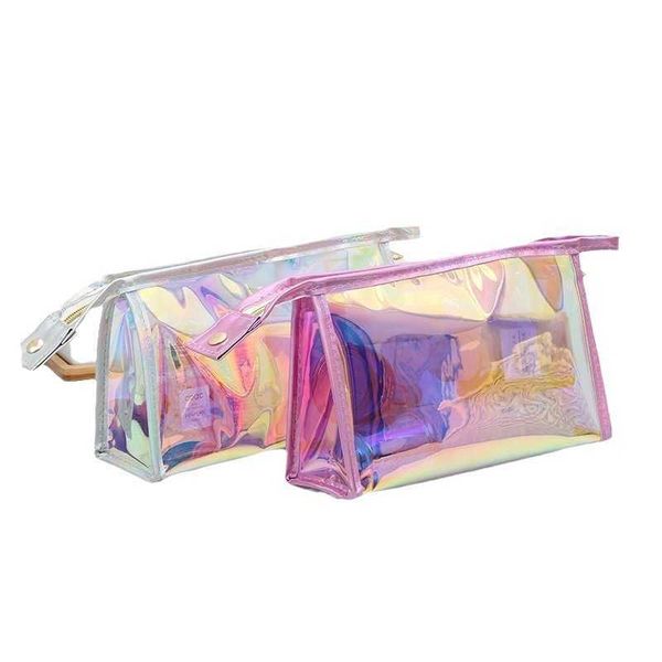 transparent laser cosmetic bag for women portable simple waterproof travel illusion pvc cosmetic storage bag