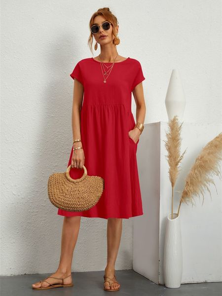 basic casual dresses women summer vintage style female oneck solid color comfortable kneelength with pockets 230706, Black;gray
basic casual dresses women summer vintage style female oneck solid color comfortable kneelength with pockets 230706, Black;gray