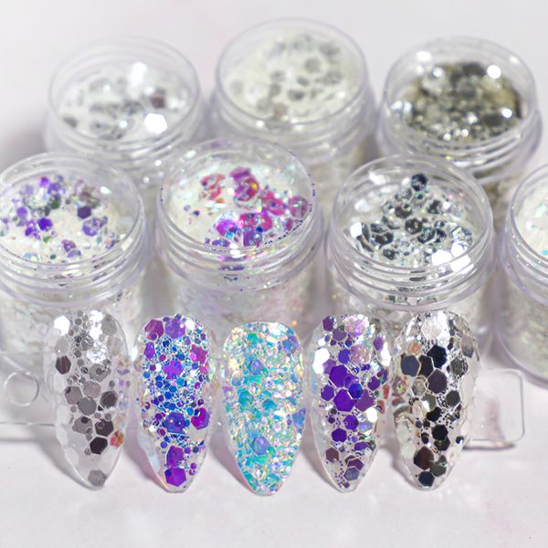 nail glitter holographic ab aurora nail art sequins mermaid mixed size hexagon chunky chrome glitter accessories polish manicure decorations, Silver;gold
nail glitter holographic ab aurora nail art sequins mermaid mixed size hexagon chunky chrome glitter accessories polish manicure decorations, Silver;gold