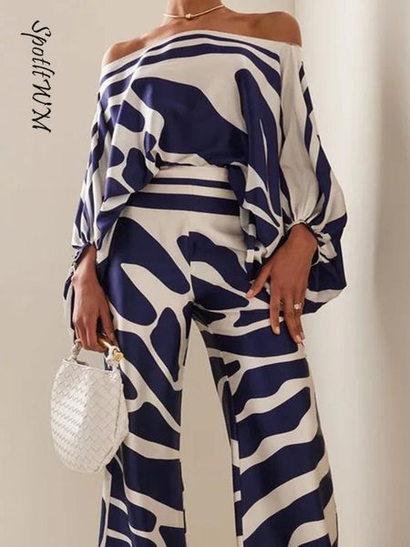 women s two piece pants chic print lantern sleeve satin wide leg pant suit women off shoulder long 2 set casual office lady outfit 230707, White
women s two piece pants chic print lantern sleeve satin wide leg pant suit women off shoulder long 2 set casual office lady outfit 230707, White
