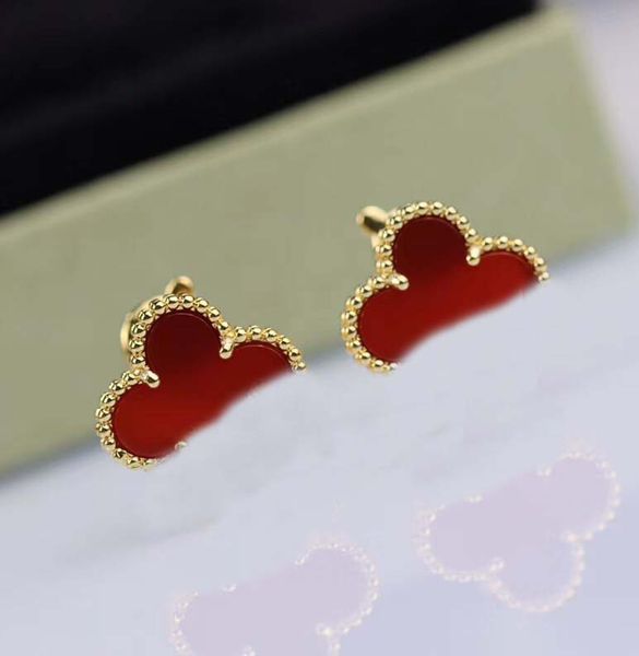 luxury quality v gold material silver flower with nature stone stud earring for women wedding gift jewelry have stamp box ps7246b, Golden