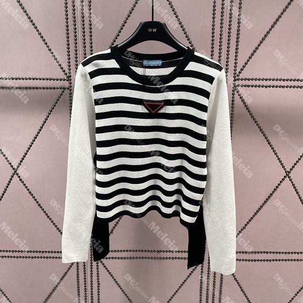 pullover sweaters striped knits for woman autumn casual triangle badge knitted tees, White;black
pullover sweaters striped knits for woman autumn casual triangle badge knitted tees, White;black