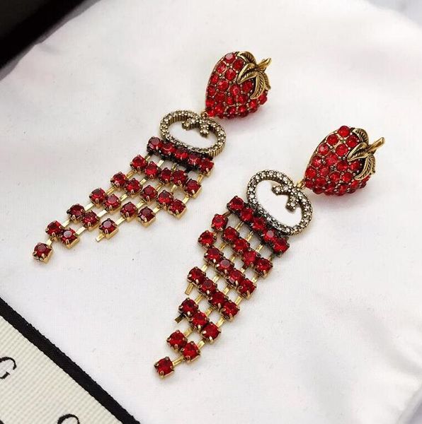trendy red diamond dangle stud women designer earring strawbery tassel eardrop earrings lovers gift jewelry with box, Silver
trendy red diamond dangle stud women designer earring strawbery tassel eardrop earrings lovers gift jewelry with box, Silver