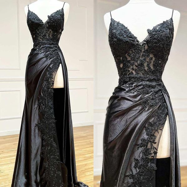 gorgeous mermaid prom dresses spaghetti applicants on satin illusion side split zipper backless floor length custom made plus size party dre, Black
gorgeous mermaid prom dresses spaghetti applicants on satin illusion side split zipper backless floor length custom made plus size party dre, Black