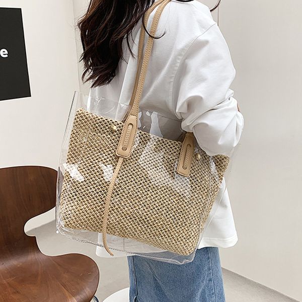 evening bags summer transparent straw bag large capacity rattan shoulder woven handmade tote seaside beach shopping sac 230707
evening bags summer transparent straw bag large capacity rattan shoulder woven handmade tote seaside beach shopping sac 230707