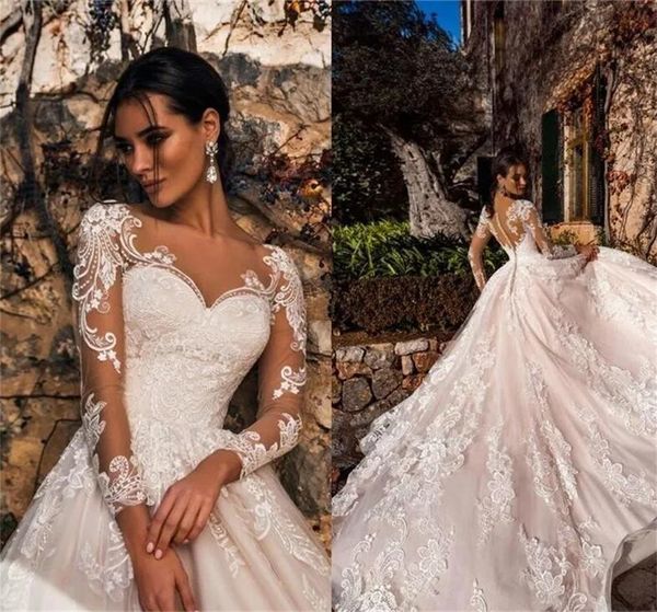 blush pink wedding dresses a line long sleeves lace applique illusion neck custom made wedding gown vestido de novia aw-221, White
blush pink wedding dresses a line long sleeves lace applique illusion neck custom made wedding gown vestido de novia aw-221, White