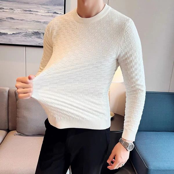 designer men's sweater black white yellow coffee knitted wool warm classic plaid sweater brand clothing fashionable casual long sleeve, White;black
designer men's sweater black white yellow coffee knitted wool warm classic plaid sweater brand clothing fashionable casual long sleeve, White;black