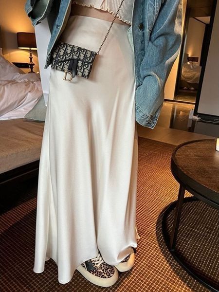 skirts houzhou elegant satin skirt summer women korean fashion solid high waist casual long skirts white streetwear office lady 230707, Black
skirts houzhou elegant satin skirt summer women korean fashion solid high waist casual long skirts white streetwear office lady 230707, Black