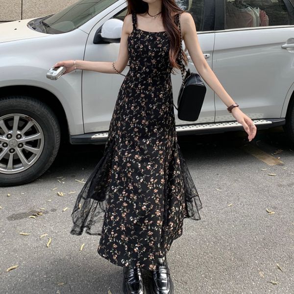 urban dresses vintage y2k black floral dress women korean style mesh irregular spliced hollow lace long dress summer chiffon fairy dress 277, White;black 
urban dresses vintage y2k black floral dress women korean style mesh irregular spliced hollow lace long dress summer chiffon fairy dress 277, White;black