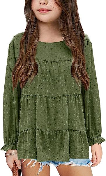 girls chiffon blouses kids long short sleeve swiss dot shirts round neck ruffle peplum tees, Blue
girls chiffon blouses kids long short sleeve swiss dot shirts round neck ruffle peplum tees, Blue
