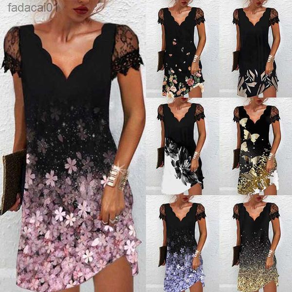 new women print v neck lace stitching shortsleeved dress fashion elegant summer plus size casual vintage vestidos sundress l230621, Black;gray
new women print v neck lace stitching shortsleeved dress fashion elegant summer plus size casual vintage vestidos sundress l230621, Black;gray