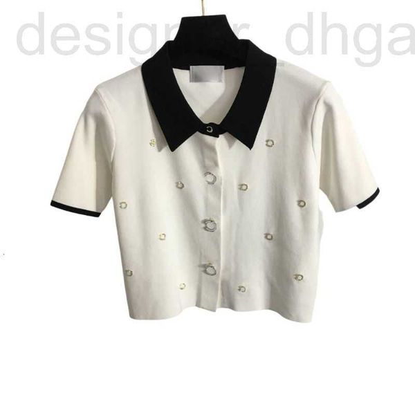 women's t-shirt designer 2022 brand tee knits designer with crystal letter button girls milan runway crop high end lapel neck short sl, White
women's t-shirt designer 2022 brand tee knits designer with crystal letter button girls milan runway crop high end lapel neck short sl, White