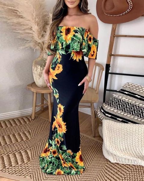 basic casual dresses elegant women sunflower print off shoulder ruffle hem mermaid skinny maxi dress vacation fashion 2023 summer 230707, Black;gray
basic casual dresses elegant women sunflower print off shoulder ruffle hem mermaid skinny maxi dress vacation fashion 2023 summer 230707, Black;gray