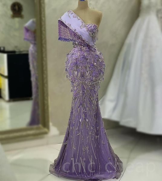 

2023 Aso Ebi Lilac Mermaid Prom Dress Crystals Beaded Sexy Evening Formal Party Second Reception Birthday Engagement Gowns Dresses Robe De Soiree ZJ693