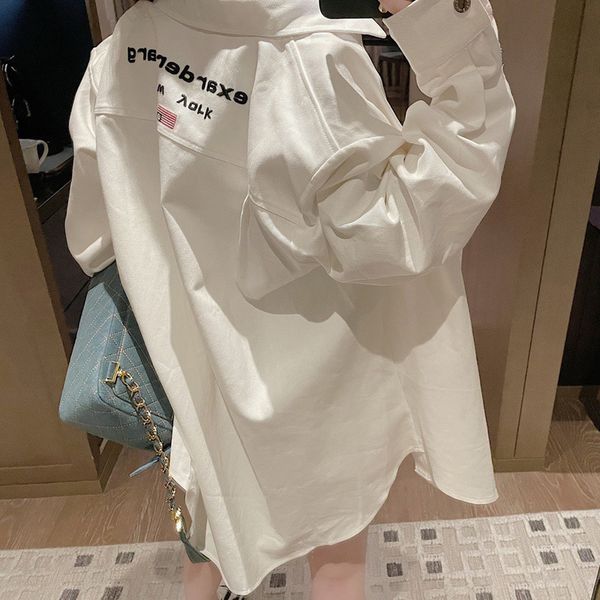 shirts for womens designer clothing washed denim shirt jacket with slim embroidered letter top, White
shirts for womens designer clothing washed denim shirt jacket with slim embroidered letter top, White