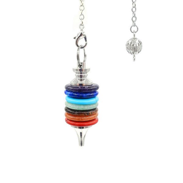 jln seven chakra discs stone dowsing pendulum rainbow color gemstone energy charm with brass chain pendant for yoga meditation, Silver
jln seven chakra discs stone dowsing pendulum rainbow color gemstone energy charm with brass chain pendant for yoga meditation, Silver