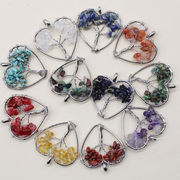 100pcs natural wire wrap tree of life healing chip stone crystal heart pendant 7 chakra stone pendant crystal necklace women men jewelry, Bronze;silver
100pcs natural wire wrap tree of life healing chip stone crystal heart pendant 7 chakra stone pendant crystal necklace women men jewelry, Bronze;silver