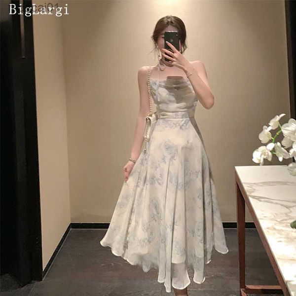 midi chiffon summer dress women spaghetti straps floral thin ladies dresses mini high waist party club woman dress 2023 l230621, Black;gray