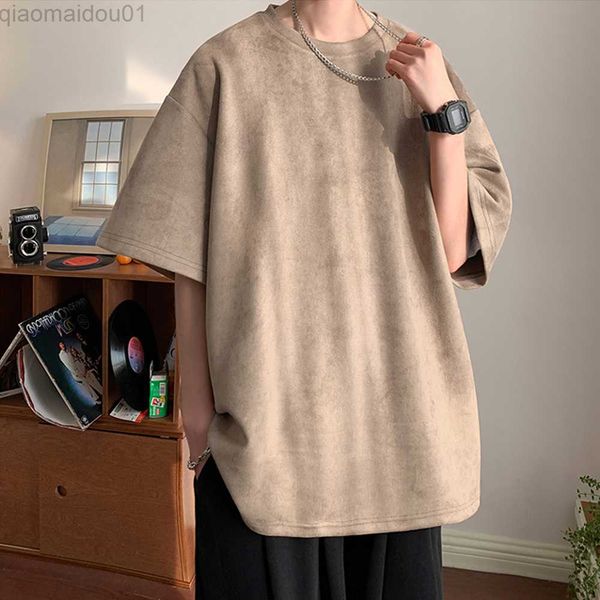 men's t-shirts design suede short sleeve t-shirts men casual oversized t shirt o neck retro harajuku 2023 streetwear summer man tees, White;black
men's t-shirts design suede short sleeve t-shirts men casual oversized t shirt o neck retro harajuku 2023 streetwear summer man tees, White;black