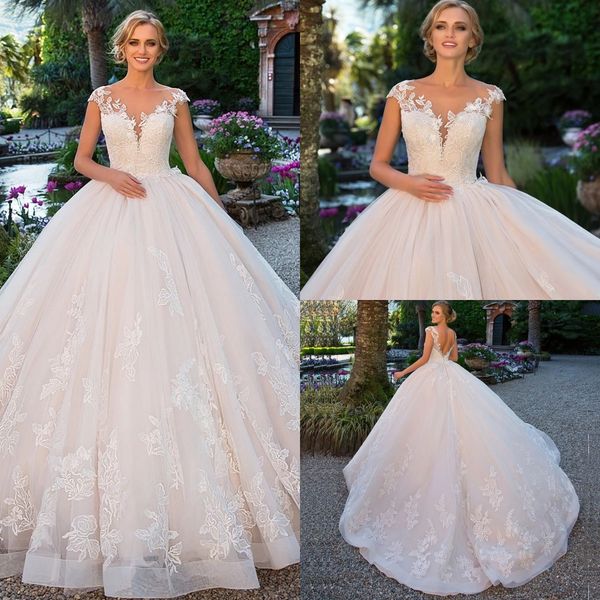 cap sleeves lace appliqued ball gown wedding dresses princess sheer neck modern boho bridal gowns open back tulle sweep train vestidos de no, White
cap sleeves lace appliqued ball gown wedding dresses princess sheer neck modern boho bridal gowns open back tulle sweep train vestidos de no, White