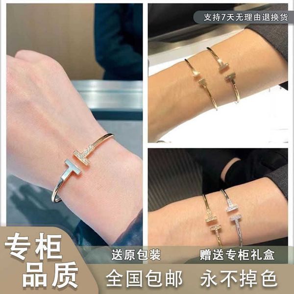 counter quality tiffay pure silver bare body with diamond open bracelet double white fritillary rose gold non-fading for girlfriend, Black 
counter quality tiffay pure silver bare body with diamond open bracelet double white fritillary rose gold non-fading for girlfriend, Black
