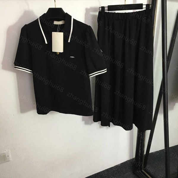 23ss skirt set womens designer clothing streak polo neck logo embroidery short sleeve high waist slit skirt sets womens clothing a1, White
23ss skirt set womens designer clothing streak polo neck logo embroidery short sleeve high waist slit skirt sets womens clothing a1, White