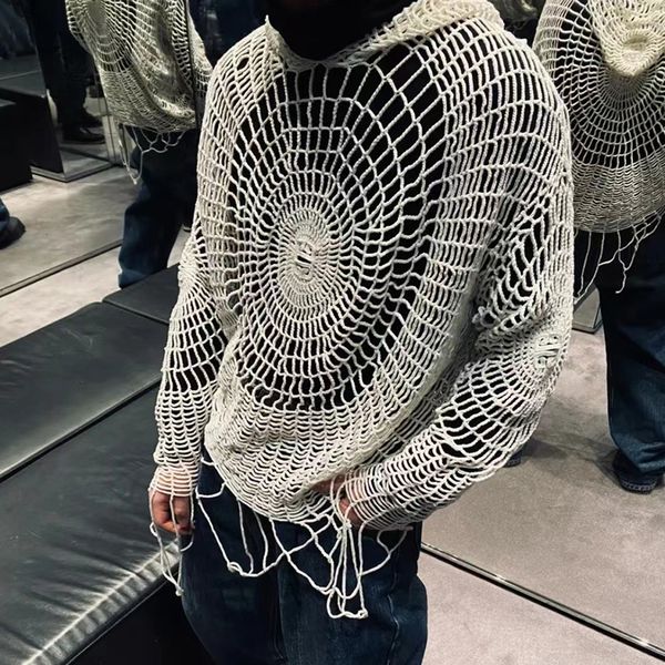 men's t-shirts y2k clothes spider web hollow hole design trendy men lgbt streetwear hooded pullover knit sweater mens korean fashion 23, White;black
men's t-shirts y2k clothes spider web hollow hole design trendy men lgbt streetwear hooded pullover knit sweater mens korean fashion 23, White;black