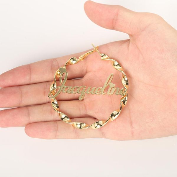 hoop huggie 45mm85mm custom earrings customize name twist hoop earrings personality with statement words hiphop 230707, Golden;silver
hoop huggie 45mm85mm custom earrings customize name twist hoop earrings personality with statement words hiphop 230707, Golden;silver